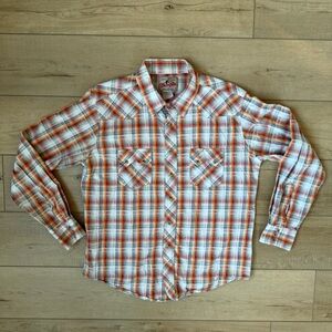 Wrangler Shirt Mens XL Saw Tooth Red/yellow Plaid Western Pearl Snap Long Sleeve